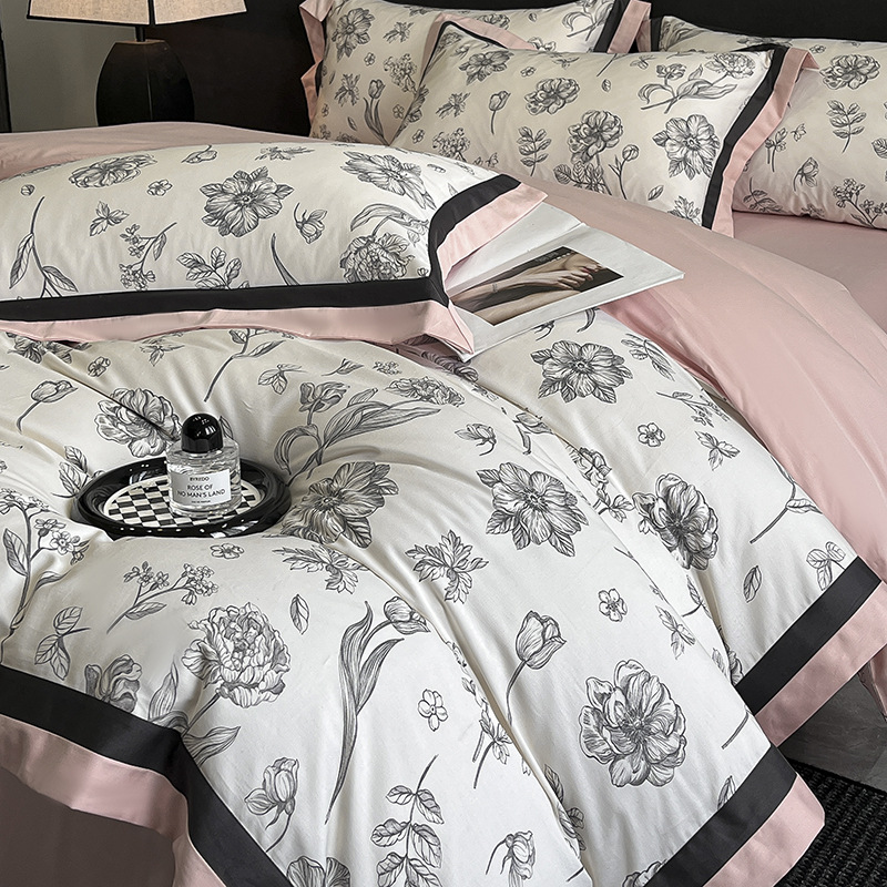 New Accessible Luxury 140-Count Pima Cotton Long-Staple Cotton Pure Cotton Four-Piece Set Digital Cotton Quilt Cover Bed Sheet Bedding 4-Piece Set