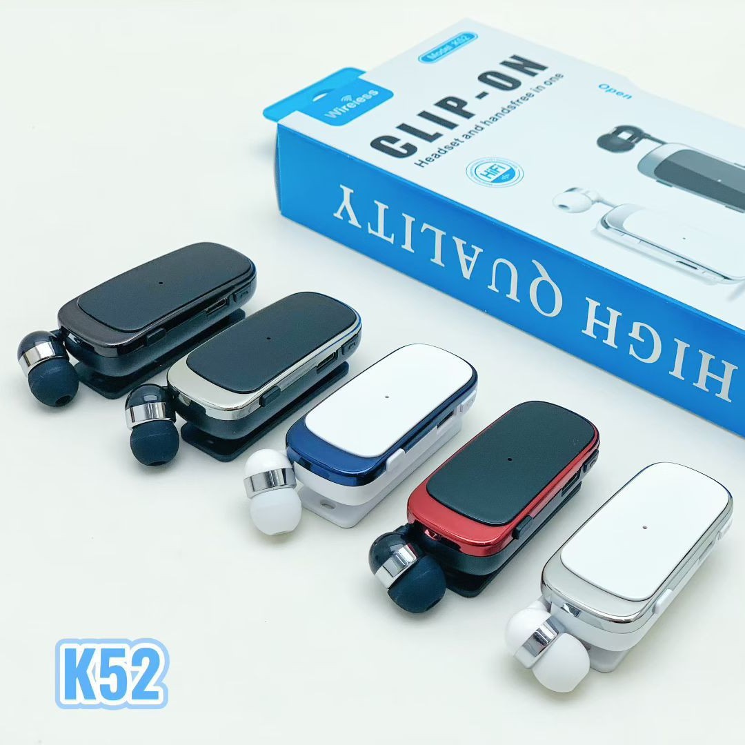 Nuevos auriculares Bluetooth retráctiles K52 tipo clip de cuello con un solo auricular de negocios con llamadas de vibración de voz