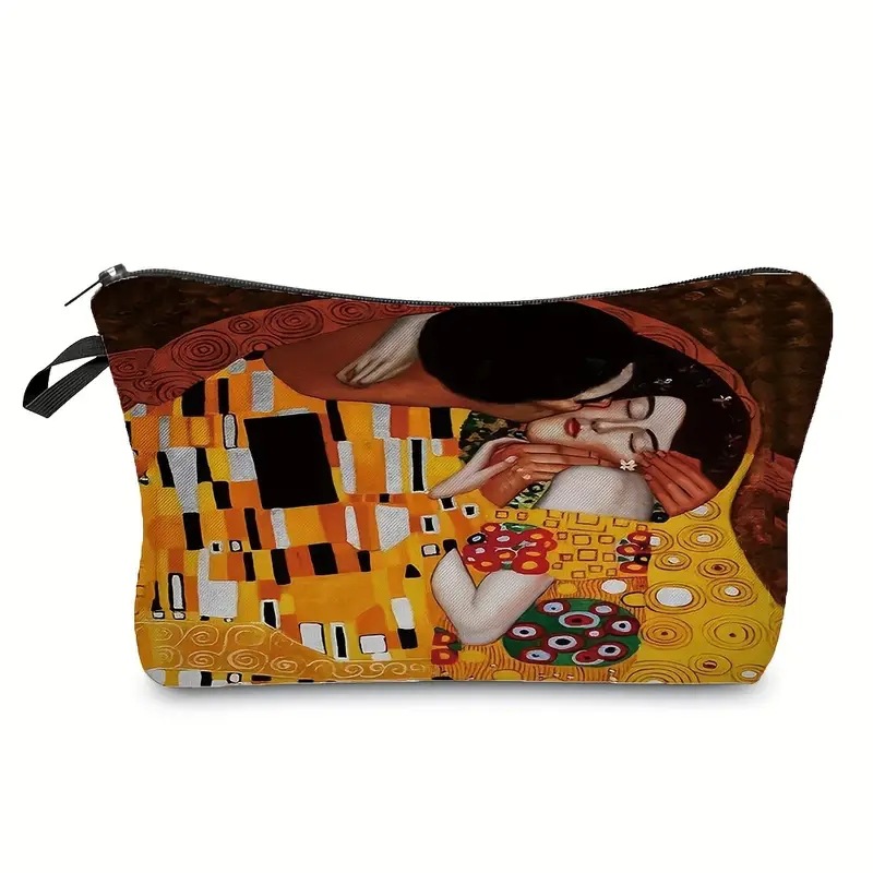 Transfronterizo Amazon bolsa de maquillaje damas impresión al óleo bolsa de maquillaje retro bolsa de almacenamiento lino bolsa de cremallera impermeable