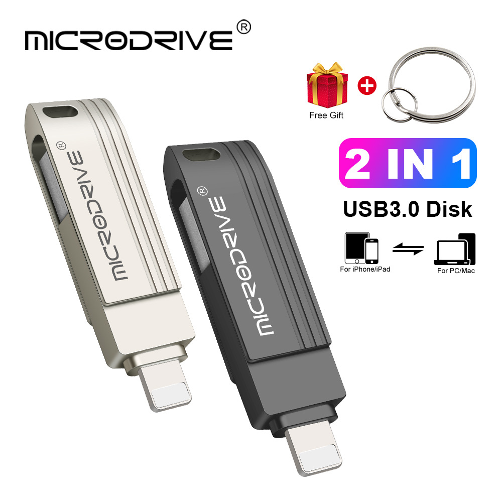 Venta al por mayor de memoria USB aplicable al metal multifuncional móvil de la impulsión del flash de Apple USB dos-en-uno 128G LOGOTIPO personalizable 256G