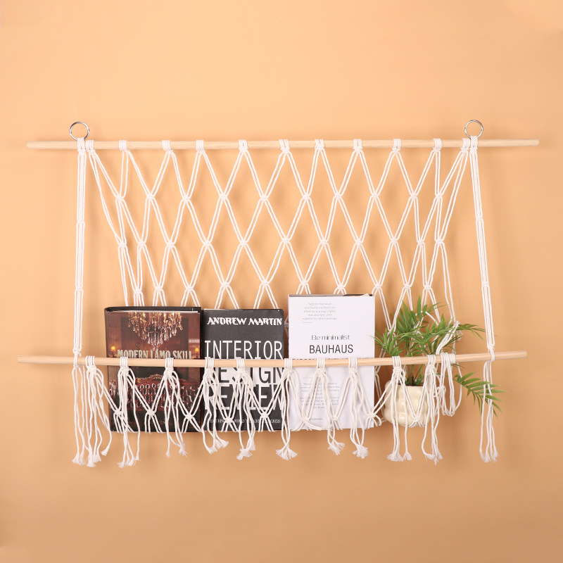 (2개) 스토리지 태피스트리 손으로 짠 코튼 로프 장난감 그물 가방 홈 벽 장식 선반 장난감 스윙 교수형 바구니