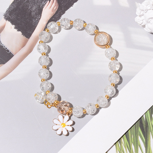 New style small fragrant style crystal beaded colorful daisy bracelet student girl glazed elastic bracelet hand ornaments