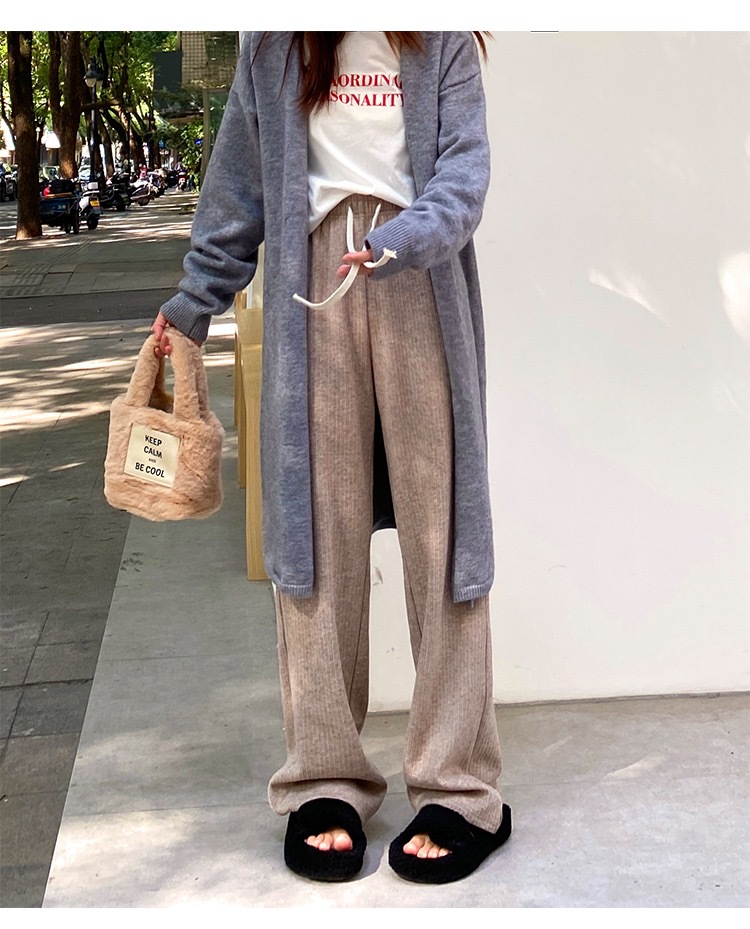 Pantalones de pierna ancha de Cachemira de arroz glutinoso para mujer otoño e invierno con forro polar grueso cintura alta adelgazante drapeado Pantalones rectos Casuales image 11