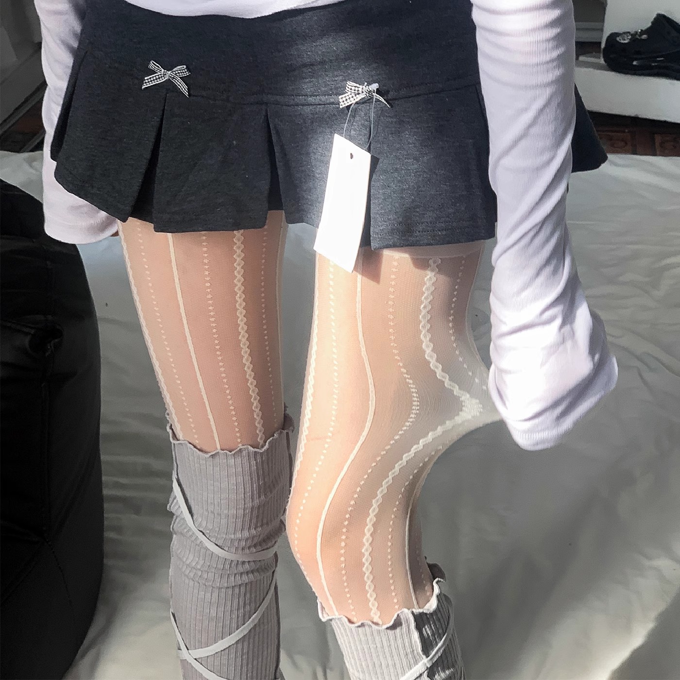 Cross-Border Exclusive Striped Stockings for Women, Thin Anti-Snag, Non-Slip, Beautiful Legs, White Pantyhose, Sexy White Stockings for Women
