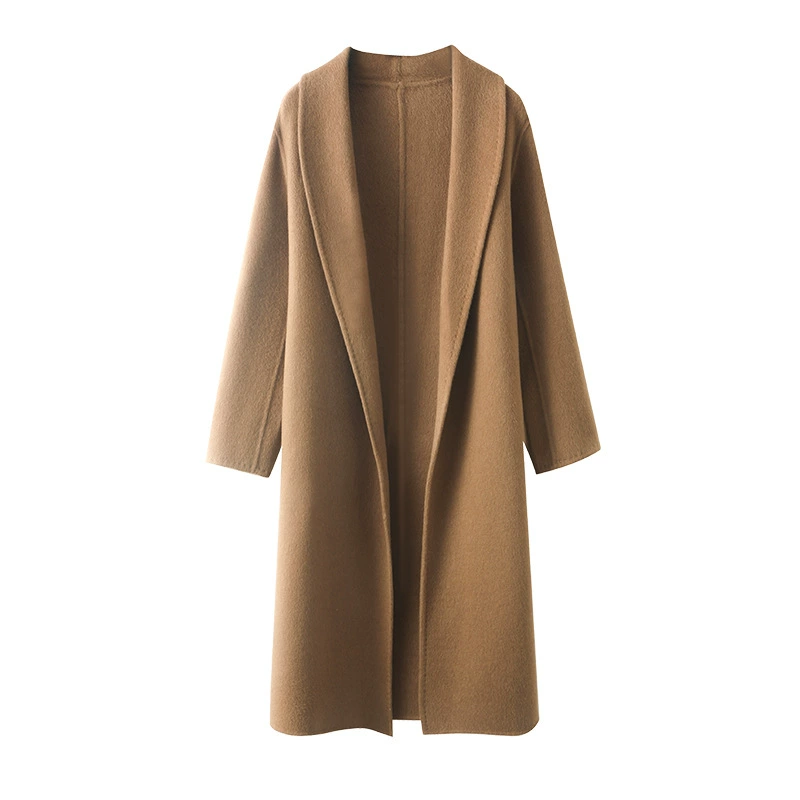 Small design long colored classic velvet woolen coat