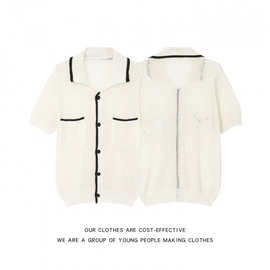 源头工厂MRCYC小香风短袖毛衣男夏季宽松翻领半外贸跨境欧美质量