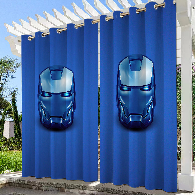 Customized Dark Blue Mechanical Style Helmet Outdoor Printed Blackout Curtains for Balcony, Dropshipping Available