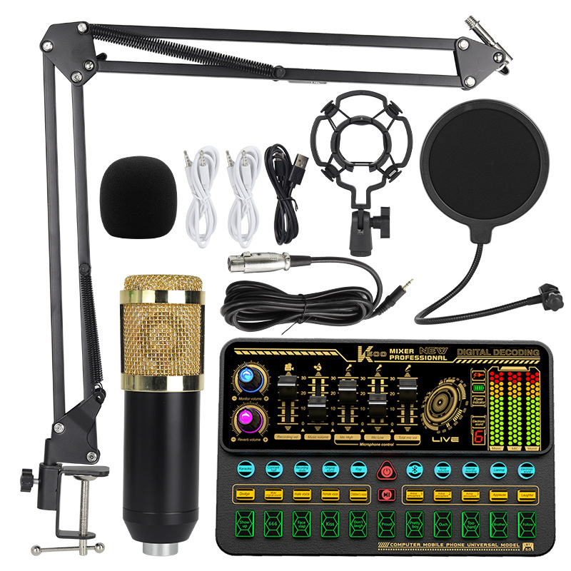 Cross-Border K500 English Microphone Boom Arm Set Mobile Phone Sound Card Live Streaming Podcast Mixer Tuning Microphone Sound Pickup
