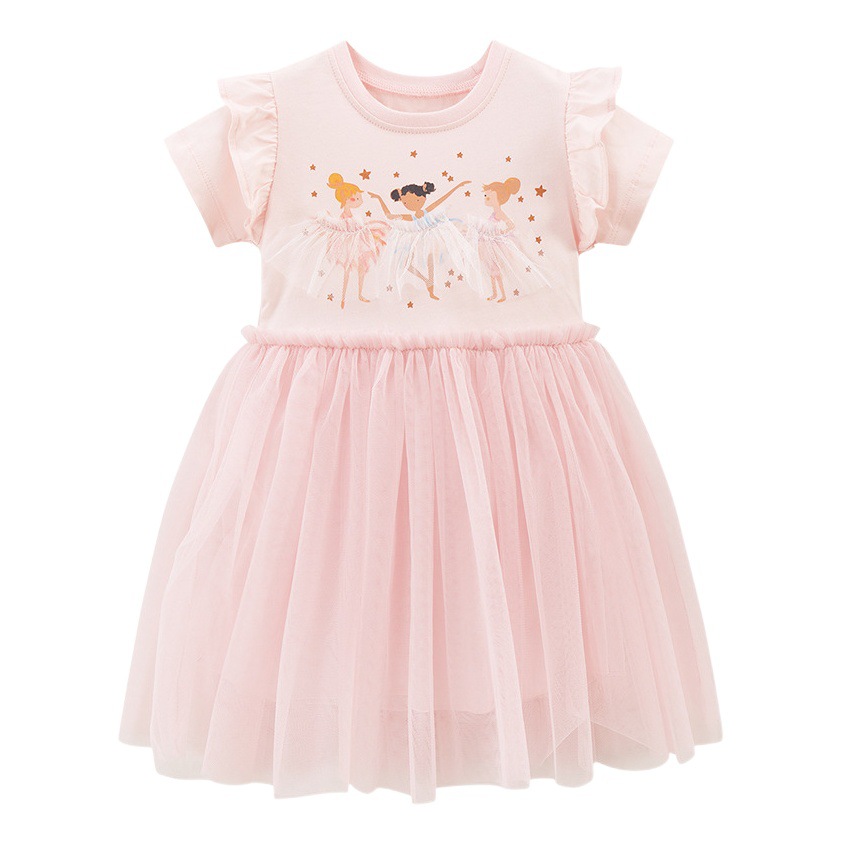 Little Maven estilo europeo y americano malla princesa vestido verano dibujos animados niña vestido manga corta algodón niños vestido