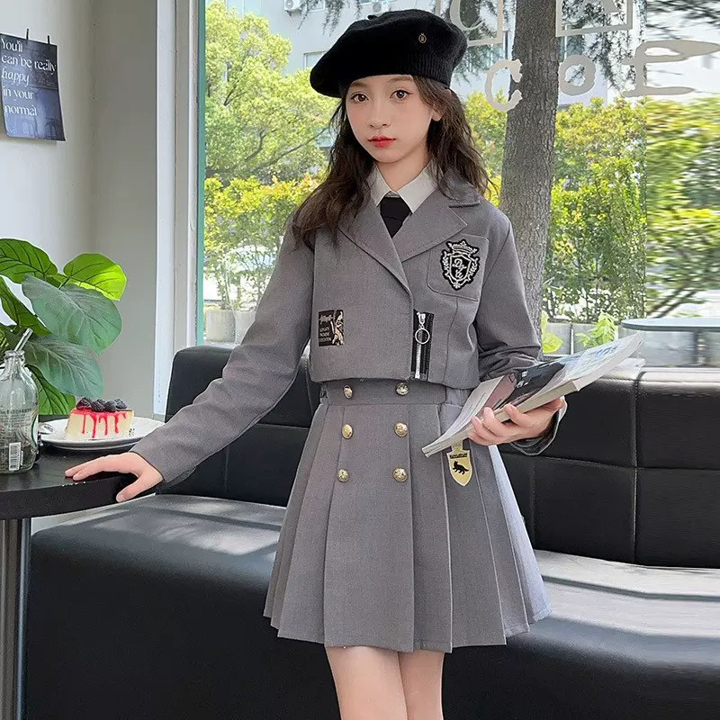 女童秋装百褶裙2024新款儿童学院风JK制服女大童春秋西装套装裙子