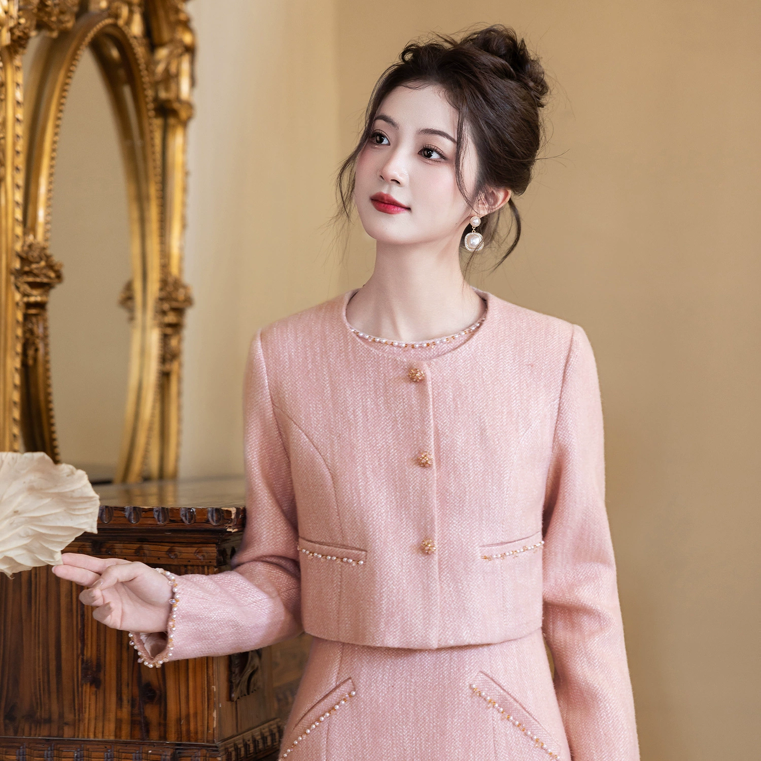 Новое розовое платье в стиле Шанель для помолвки, платье для невесты на приветствие, элитное, элегантное, стройнящее, новый костюм в китайском стиле 2025 года