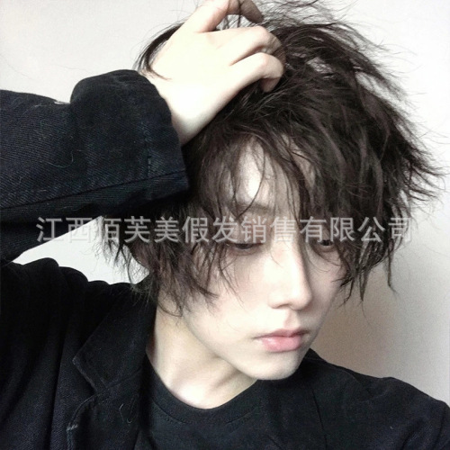 Men's wig with short curly hair, tin foil perm, afro, European and American fashion, handsome short hair, chemical fiber headgear, AliExpress men's hair
