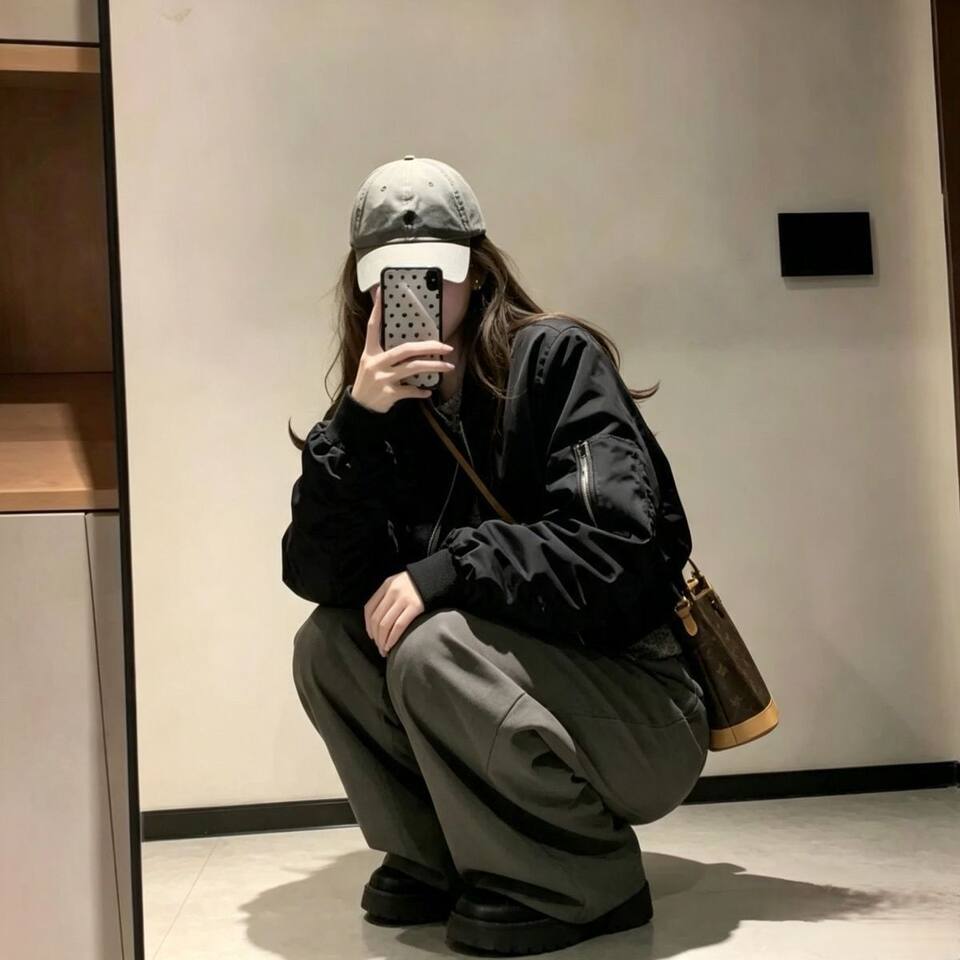 Áo khoác jacket nữ dáng ngắn form rộng vai đứng kiểu bóng chày, dài tay, khóa kéo — Màu kaki, hai lớp, có lót vải, Đen hai lớp có lót chi tiết 8