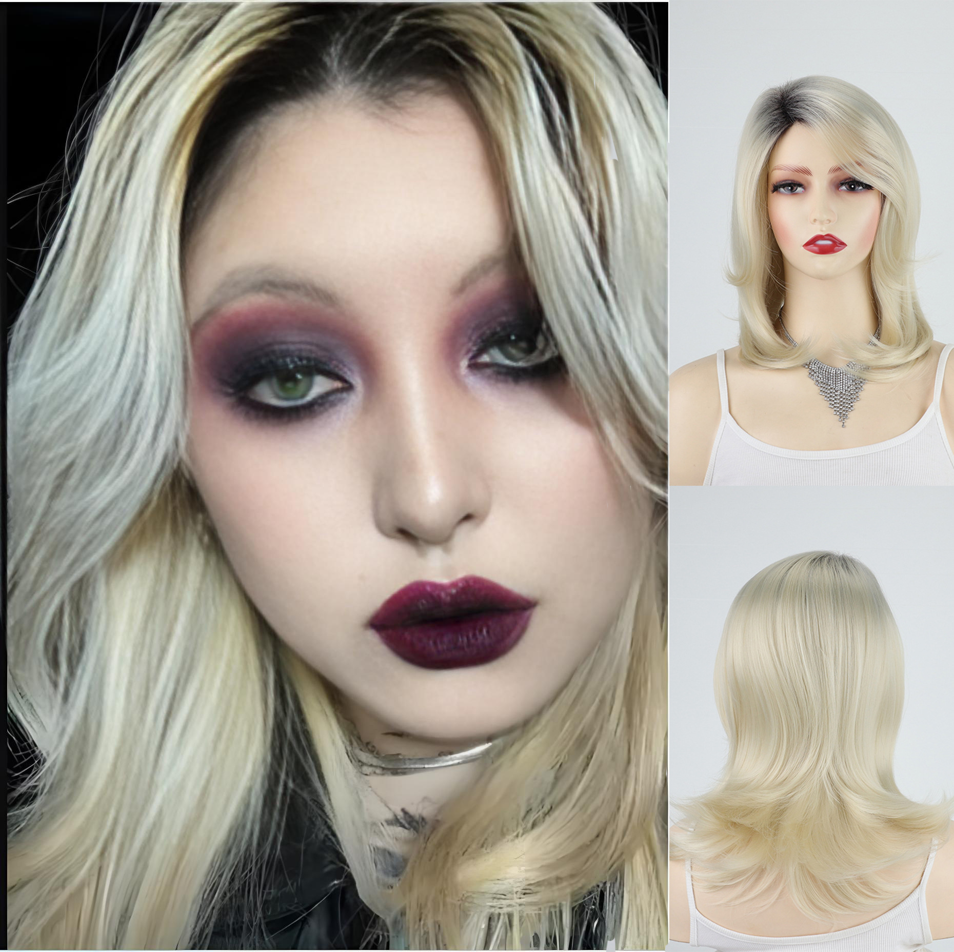 Xuchang Wig European and American Cross-Border Fashion New Gradient Golden Long Curly Hair Fluffy Chemical Fiber Headgear One Piece Wholesale