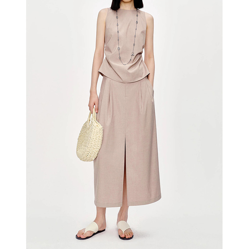 in stock manufacturers wholesale new commuter bamboo pleated waist vest skirt suit elegant dress