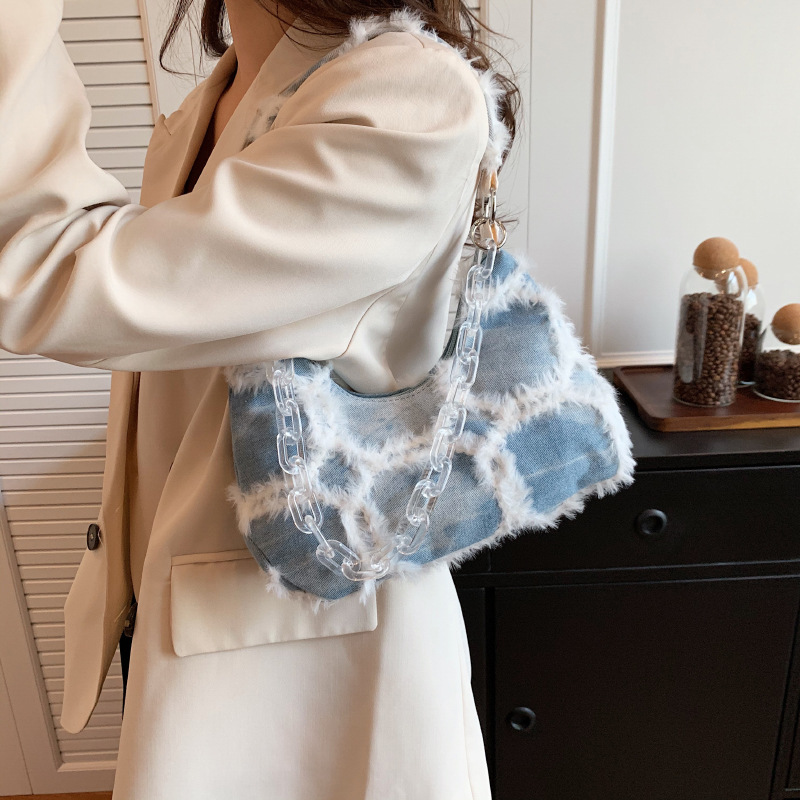 Bolso de cadena de moda de estilo coreano 2023 verano nuevo bolso de hombro de mezclilla de estilo occidental bolsa de mensajero de las mujeres