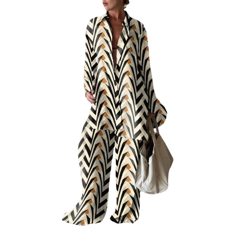 Европейский и американский новый набор с принтом свободный с длинными рукавами плюс прямое платье комбинезон повседневный отпуск завод прямых продаж