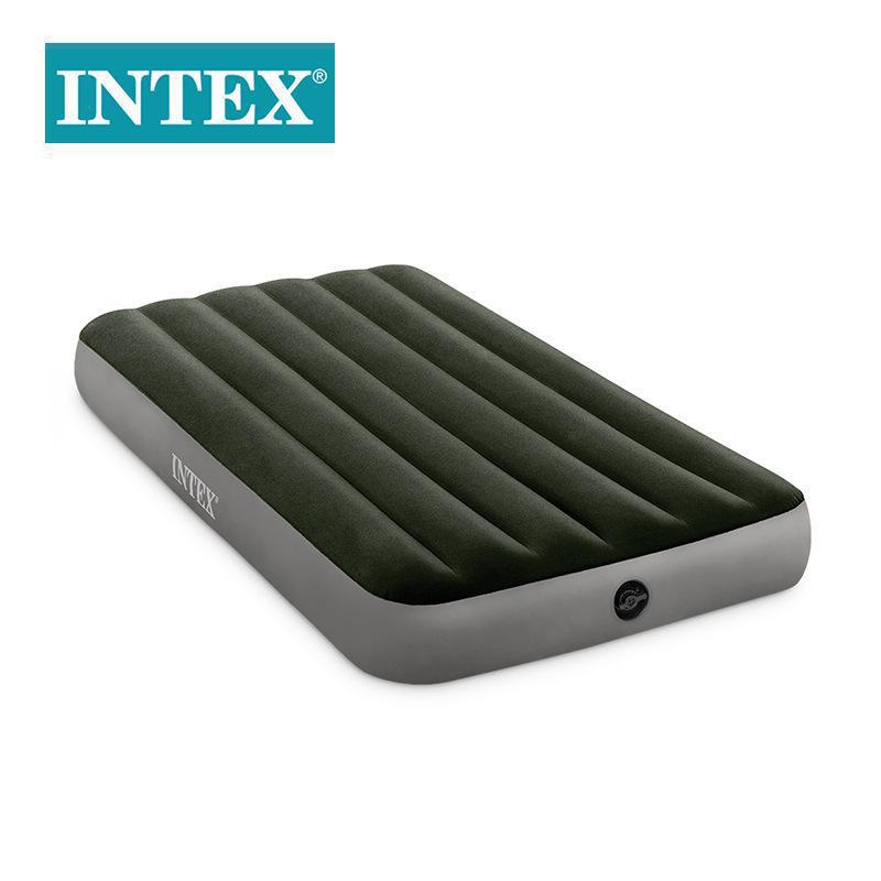 INTEX nuevo colchón infláble de campamento al aire libre alambre de flocado verde tira azul cama de aire de PVC al por mayor