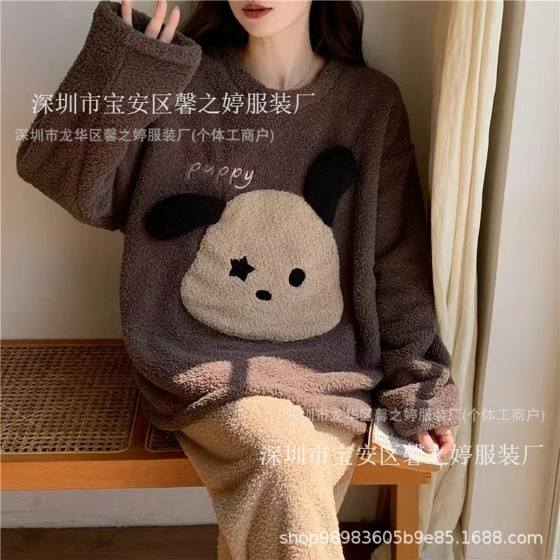 Pajamas for Women Winter Flannel Korean Style Long-Sleeved Coral Velvet Cute Autumn and Winter Home Wear Set Dropshipping Pajamas for Women Winter Flannel Korean Style Long-Sleeved Coral Velvet Cute Autumn and Winter Home Wear Set Dropshipping