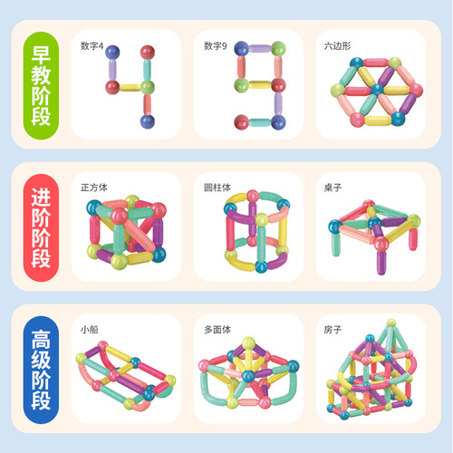 Cross-border children's magnetic stick toys large particle educational magnetic building blocks boys and girls DIY building magnetic piece set