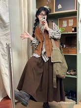 日系软妹森系简约马甲女学生秋复古半身裙休闲衬衫套装