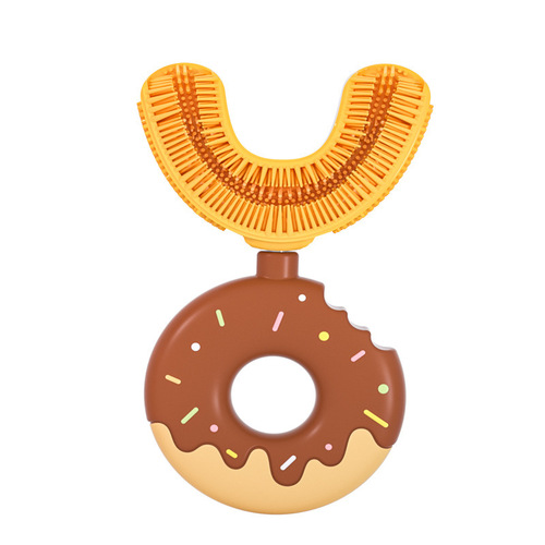 Children's Silicone Donut U-shaped Toothbrush for 2-14 Years Old, Cartoon Manual Food-Grade Silicone Toothbrush with Soft Bristles