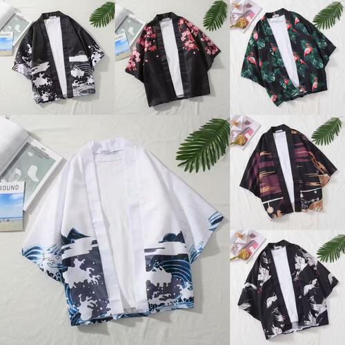Summer seven-quarter sleeve shirt, men's loose China style, men's sun-proof thin style, antique couple's painted Taoist robe