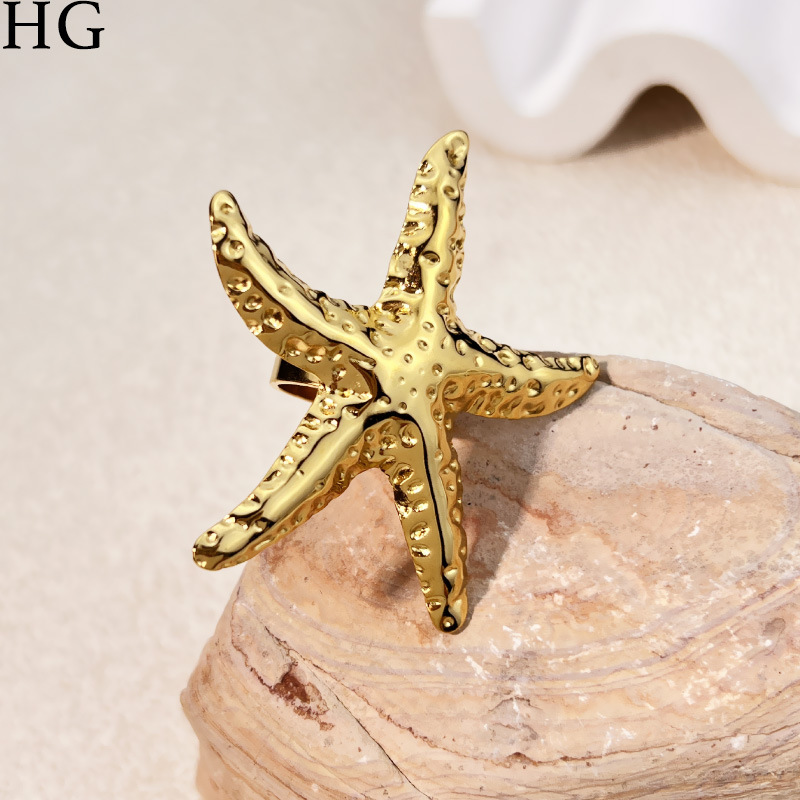 All Seasons Season Wholesale Jewelry Hawaiian Starfish 304 Stainless Steel Plating Open Rings