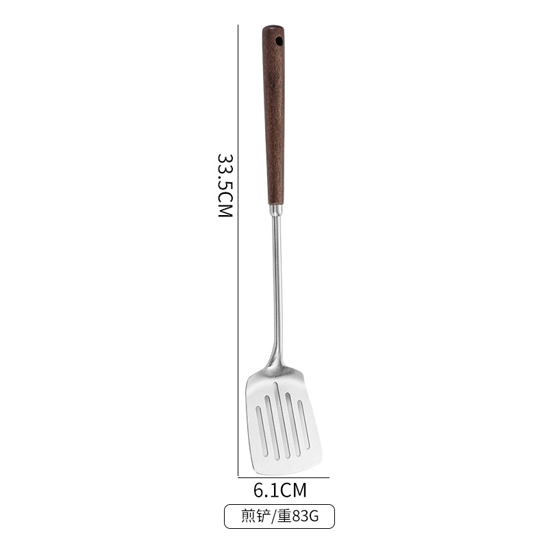 Paleta de acero inoxidable 304 utensilios de mango de madera para el hogar, colador de alta temperatura, juego de utensilios de cocina, cuchara de sopa, suministros de cocina