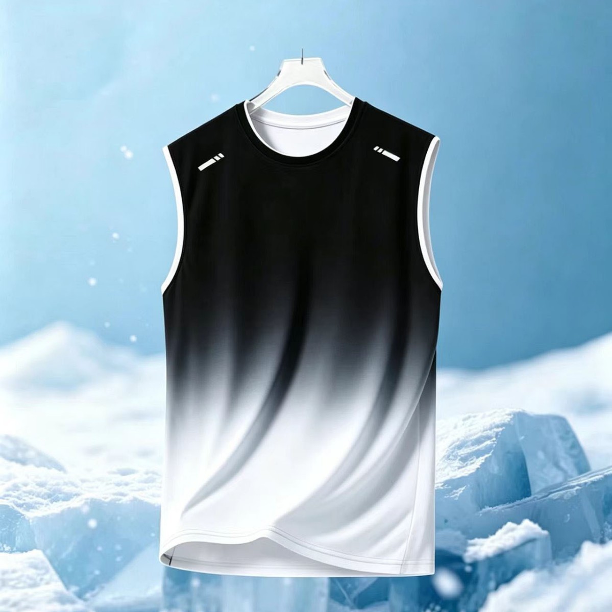 Summer ice silk sleeveless vest for men, quick-dry, cool-touch, loose fit, large size, men's sports fitness camouflage T-shirt, trendy