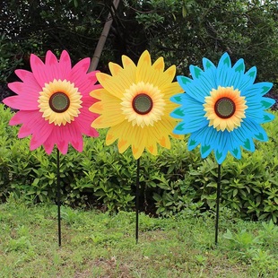 Trendy Rotating Artificial Sunflower Windmill Garden Ornament Courtyard Decoration Outdoor Windmill Outdoor Stall