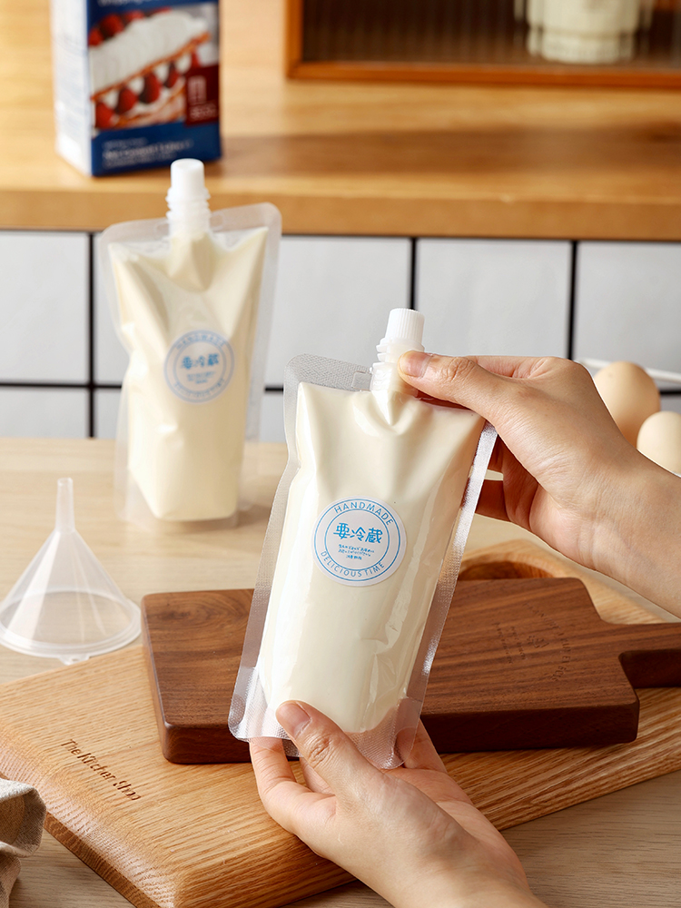 Bolsa de succión de crema ligera, bolsa de boquilla, leche de soja líquida, bolsa autosellada 250ml, bolsa de sellado desechable de 500ml