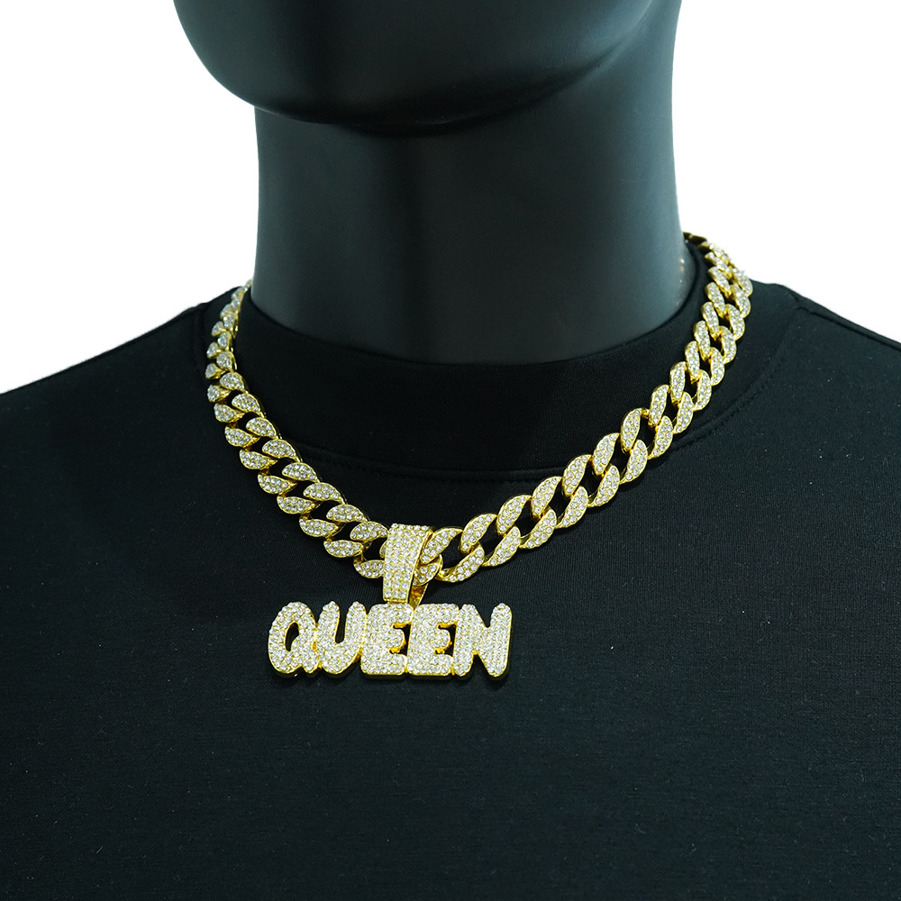 Lengua letra de diamante KING colgante collar cubano collar de estilo de moda personalidad collar redondo accesorios de hombre al por mayor
