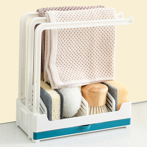 Kitchen punch-free storage rack desktop wall-mounted dual-purpose drain rag rack household countertop sink storage sponge rack