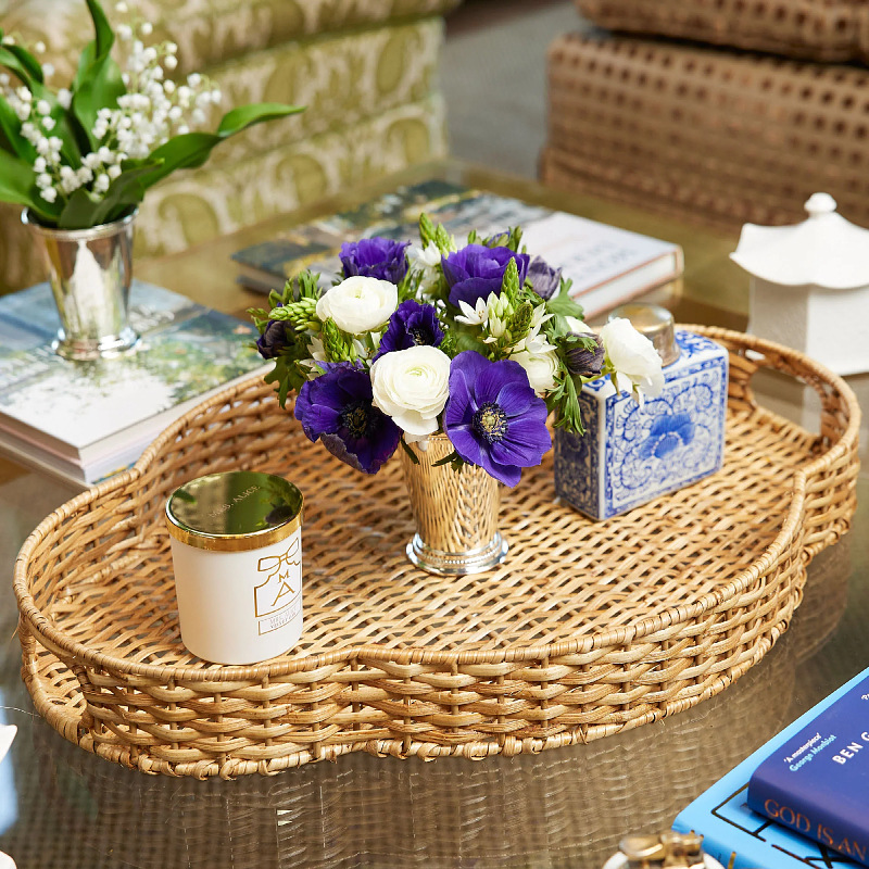 Nórdico de cuatro hojas de caña trenzado a mano cocina comedor sala de estar bebidas caña bandeja de escritorio cesta de almacenamiento
