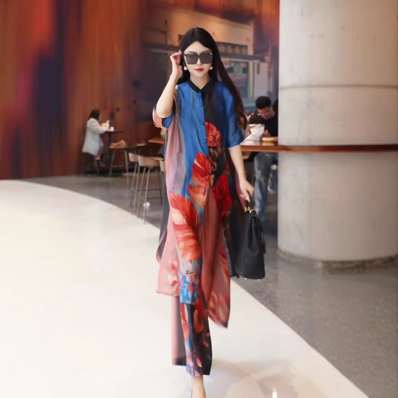 New Original Artistic plus size Fashion Elegant Age-reducing Long Cardigan Top Loose Slimming Wide-leg Pants Two-piece Set New Original Artistic plus size Fashion Elegant Age-reducing Long Cardigan Top Loose Slimming Wide-leg Pants Two-piece Set