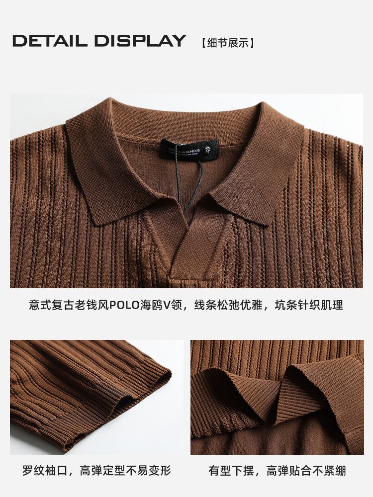Hombres lujosos de lujo ligero de alto nivel de sensación de pozo polo camiseta de manga corta hombre transfronteriza casual camiseta de cuello de gaviota camiseta superior