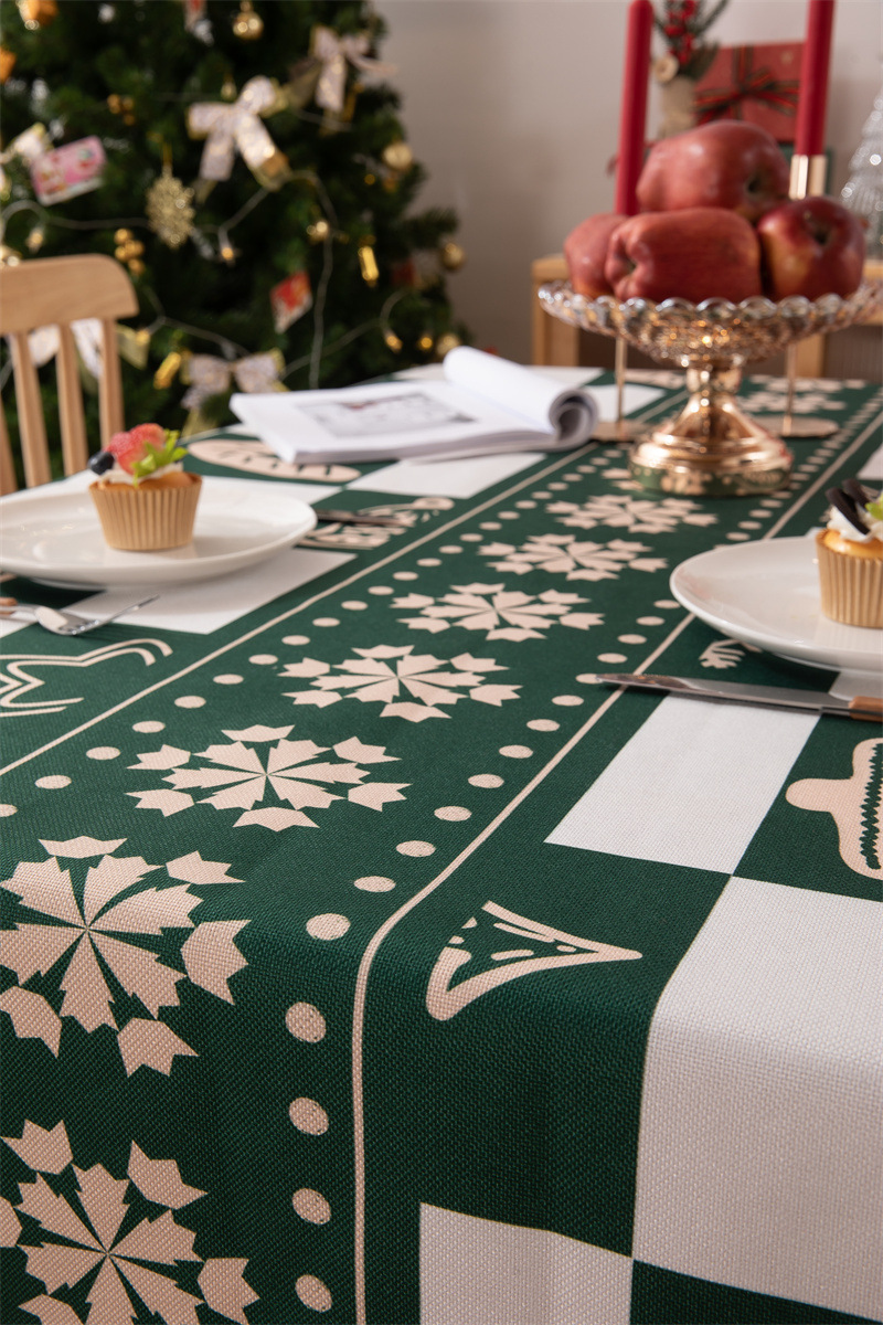 Tovaglia natalizia con bandiera da tavolo stampata in poliestere impermeabile, decorazione natalizia, con fiocco di neve e fiore di alce_voghion.com