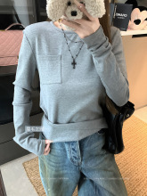 慵懒风加绒加厚磨毛长袖T恤女2024冬季新款韩系ins宽松打底衫上衣