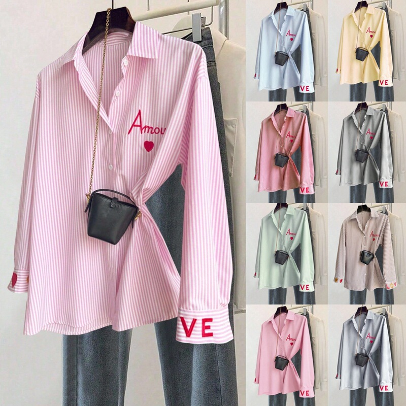 Cross-Border Women's Clothing European and American Fashion Casual Embroidered Long-Sleeved Tops Shirts Jackets Foreign Trade Amazon 250939