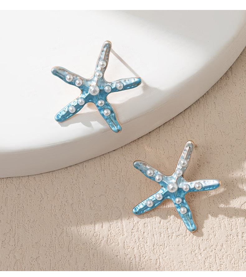 1 Pair Simple Style Starfish Alloy Inlay Pearl Women's Earrings display picture 1