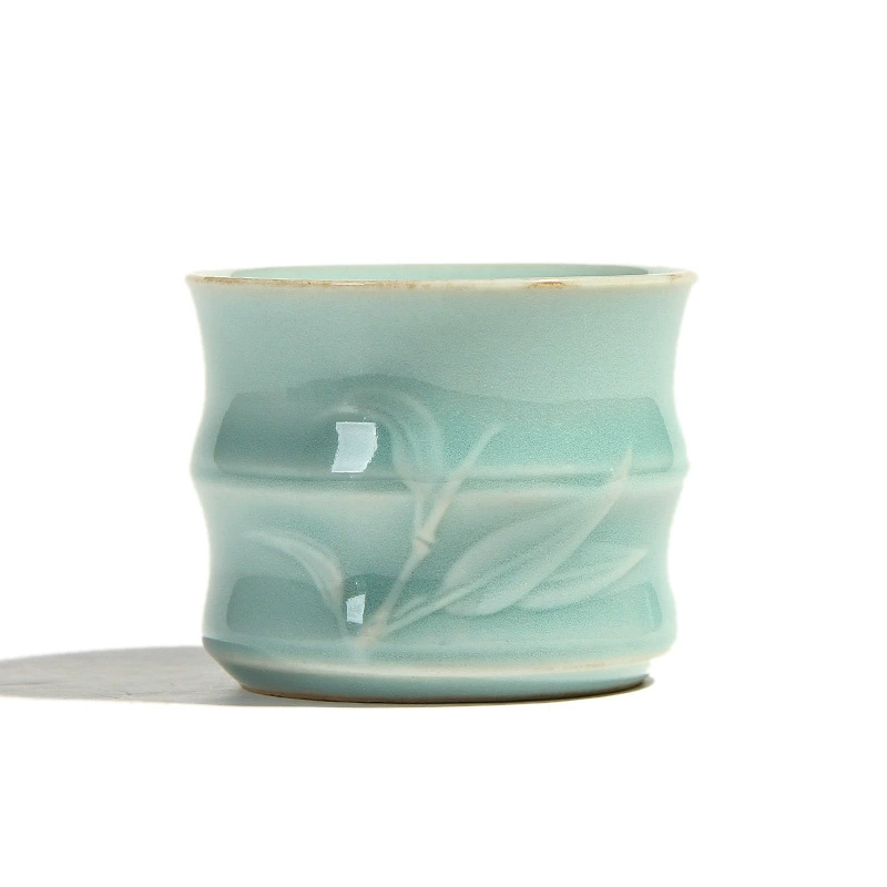 Керамическая чайная чашка, ручная porcelain чашка, глазурь cinnabar/yue kiln, 0,2 кг, рельеф листа
