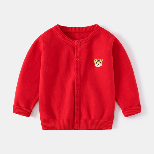 2025 Cartoon Cotton Hoodless Sweater Multicolor Small Tiger Casual Children's Sweater Spring Boys Middle and Large Children's Open Shirt