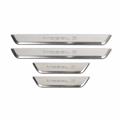 Suitable for Tesla Model 3/Y Dekorativ pedal başlıqları - model-3-door-sill-protector-brushed-silver4-pieces-1-set