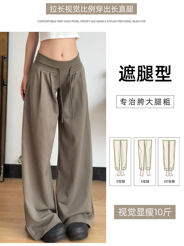 美式复古阔腿裤女春秋款2025新款宽松抽绳休闲裤慵懒垂感运动裤|undefined