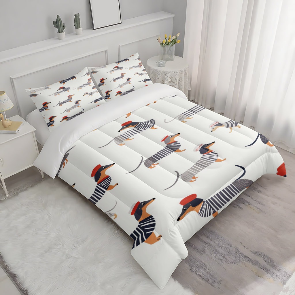 TEMU / JIT transfronterizo lindo pequeño perro salchicha impresión digital 3D 180gms colcha colcha almohada conjunto suministro directo de fábrica