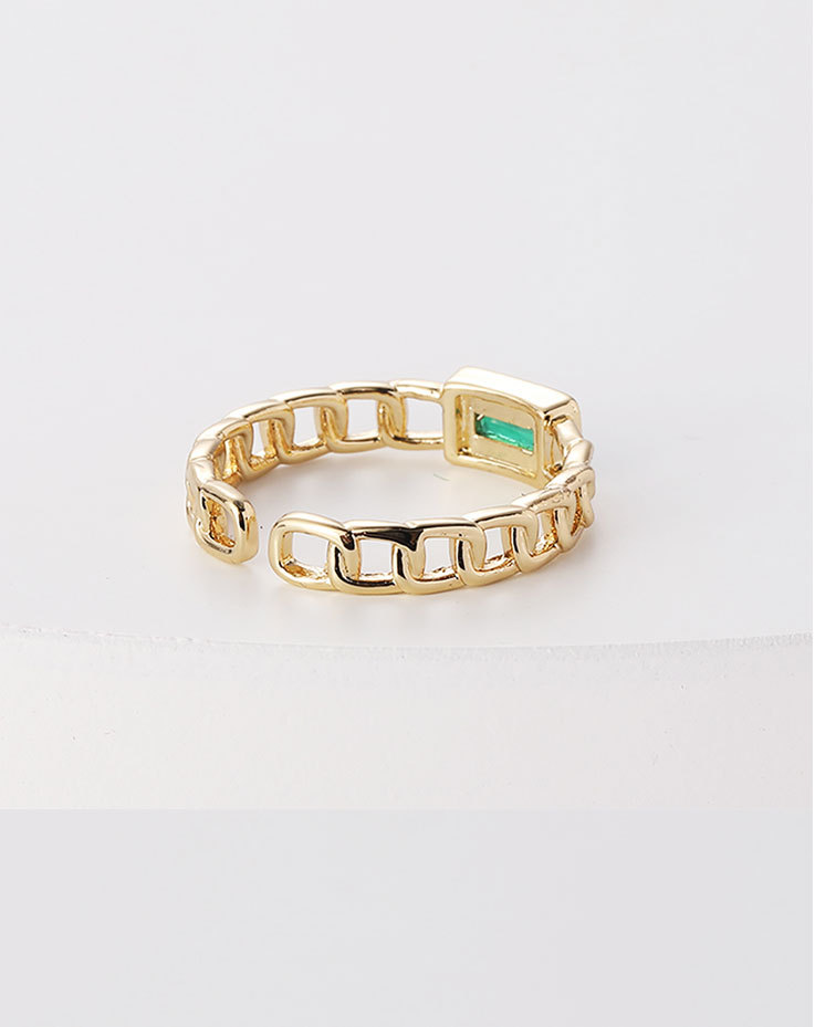 Fashion Geometric Green Zircon Inlaid Open-End Adjustable Ring Female