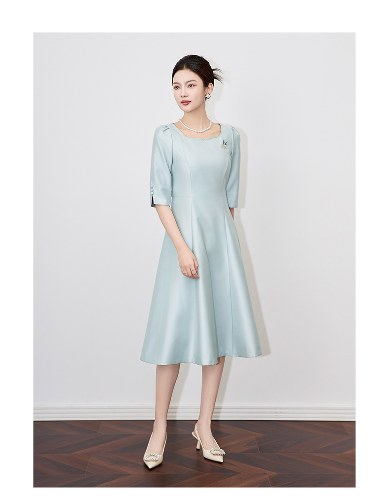 Váy liền nữ cổ vuông cao cấp phong cách Pháp sang trọng — Màu hồng chi tiết 7