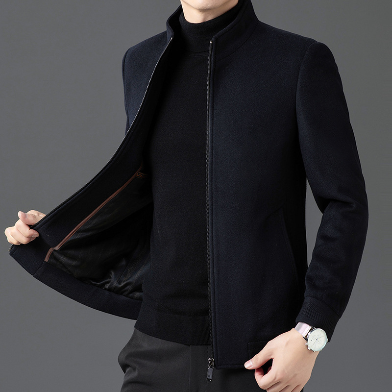 High-End Brand Men's High-Quality Pure Wool Jacket Middle-Aged and Elderly Dad Stand-Up Collar Casual Jacket Autumn and Winter Tops