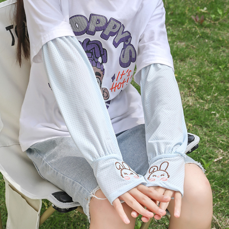 Children's Summer Ice Silk Sun Protection Sleeves for Outdoor Driving, Uv Protection, Rabbit Ice Sleeves, Loose Wholesale Arm Sleeves